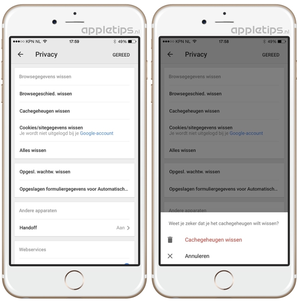 Chrome cache legen in iPhone