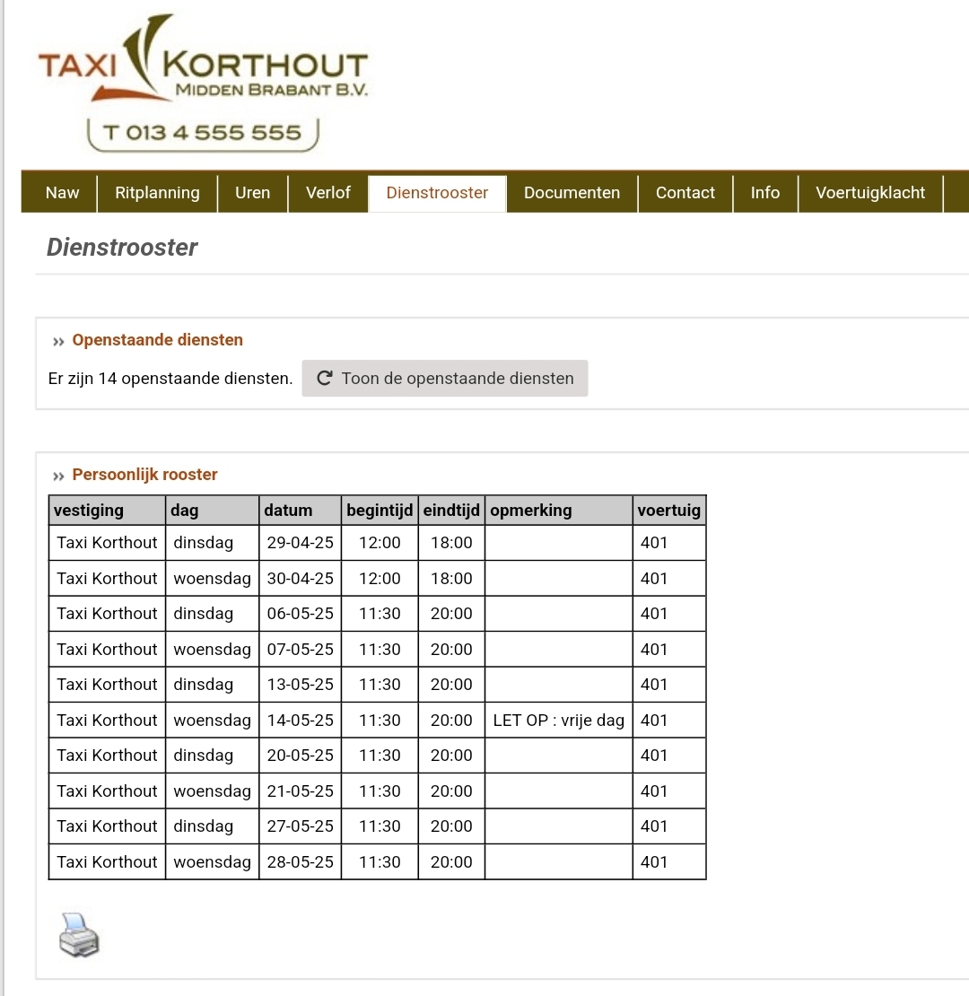 Portaal Dienstrooster