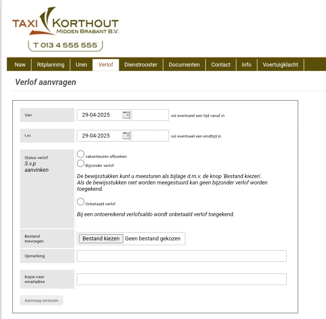 Portaal Verlofaanvraagformulier